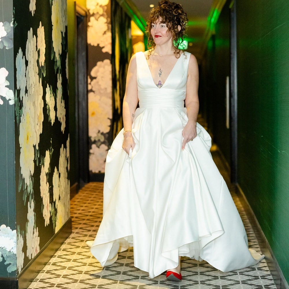 Ivory V-Neck Satin Bridal Ballgown